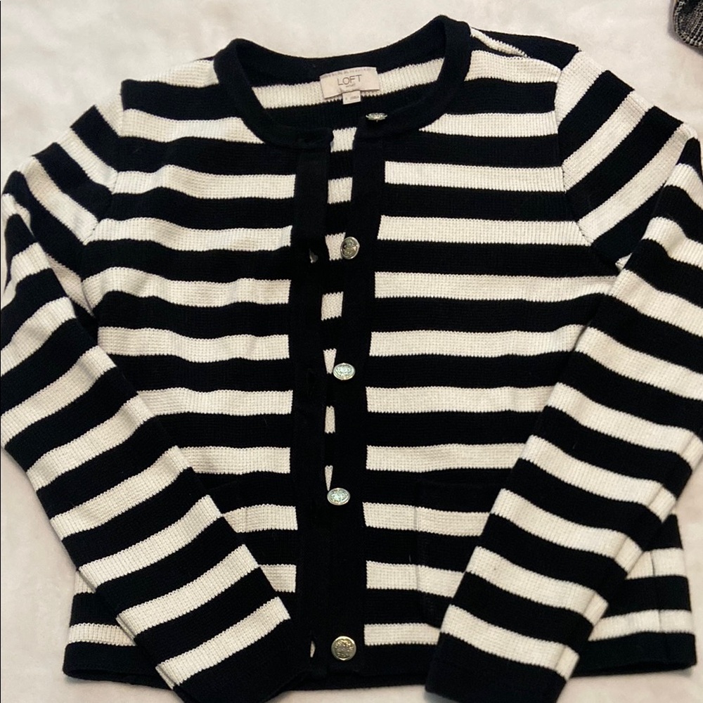 LOFT Striped Black and White Cardigan
